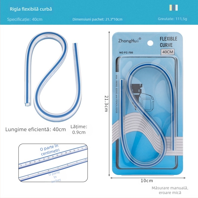 Riglă șarpe — din plastic, flexibil; greutate 89 g; ambalaj 19×9×1,5 cm