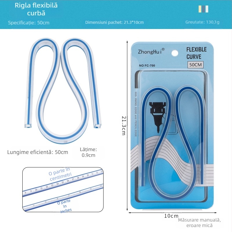 Riglă șarpe — din plastic, flexibil; greutate 89 g; ambalaj 19×9×1,5 cm