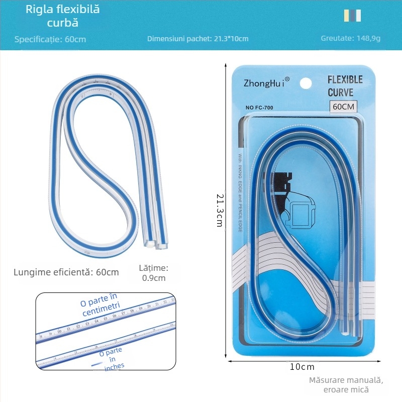 Riglă șarpe — din plastic, flexibil; greutate 89 g; ambalaj 19×9×1,5 cm