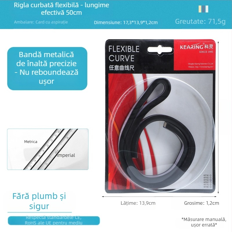 Riglă șarpe — din plastic, flexibil; greutate 89 g; ambalaj 19×9×1,5 cm