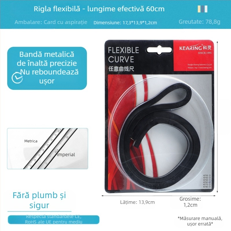 Riglă șarpe — din plastic, flexibil; greutate 89 g; ambalaj 19×9×1,5 cm