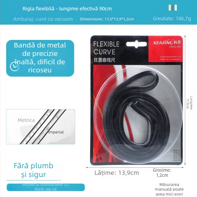 Riglă șarpe — din plastic, flexibil; greutate 89 g; ambalaj 19×9×1,5 cm