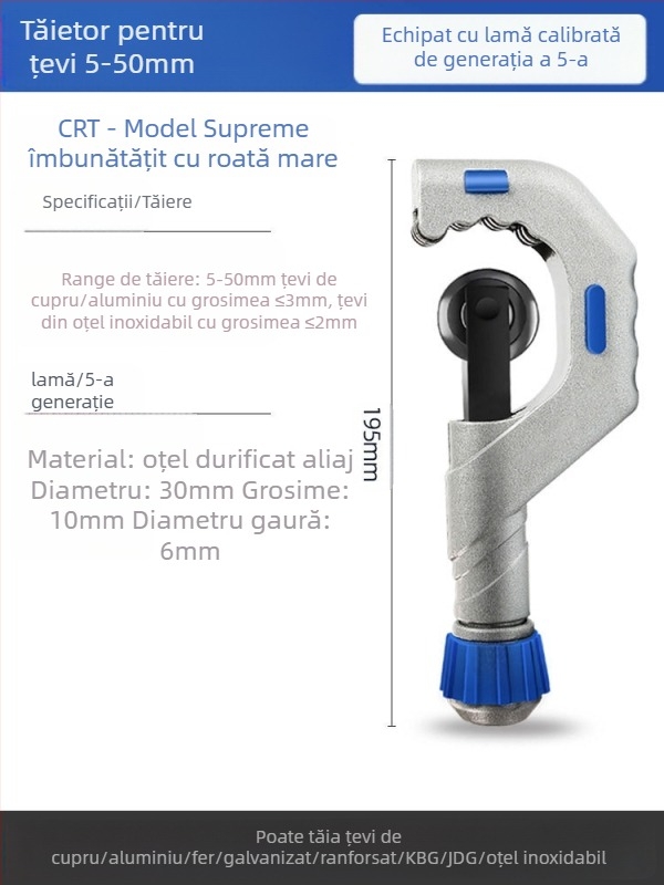 Tăietor de țevi cu lamă din oțel inoxidabil, mecanism cu rulmenți, rolă pentru tăierea țevi metalice, din cupru și din plastic