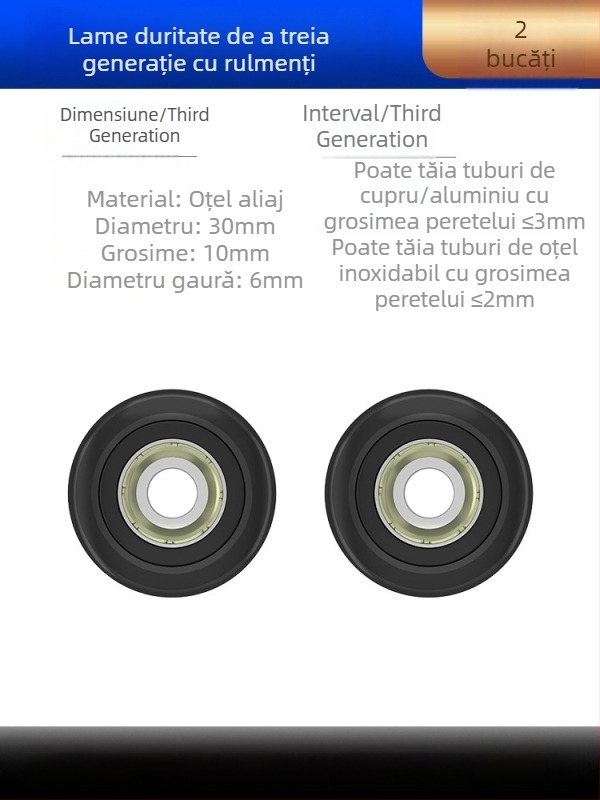 Tăietor de țevi cu lamă din oțel inoxidabil, mecanism cu rulmenți, rolă pentru tăierea țevi metalice, din cupru și din plastic