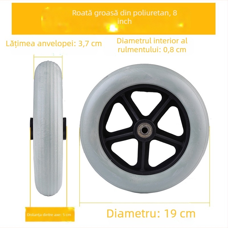 Roată frontală pentru scaun cu rotile, universală, din cauciuc, non-inflabilă, model YBK-011, brand Yibaikang