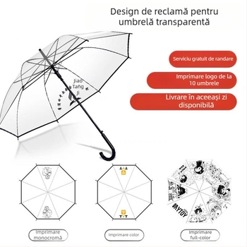 Yanyun umbrelă transparentă cu 16 nervuri, deschidere automată, mâner lung, personalizare DIY