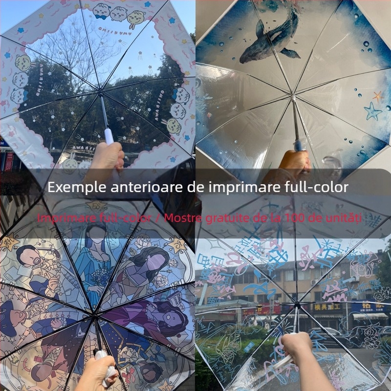 Yanyun umbrelă transparentă cu 16 nervuri, deschidere automată, mâner lung, personalizare DIY