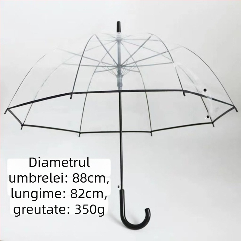 Yanyun umbrelă transparentă cu 16 nervuri, deschidere automată, mâner lung, personalizare DIY