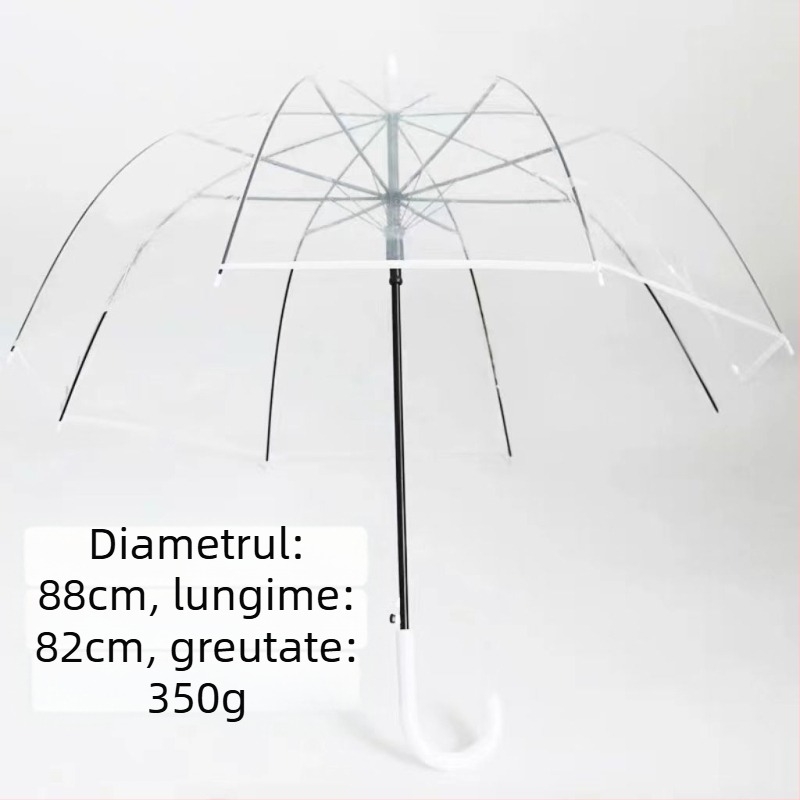 Yanyun umbrelă transparentă cu 16 nervuri, deschidere automată, mâner lung, personalizare DIY