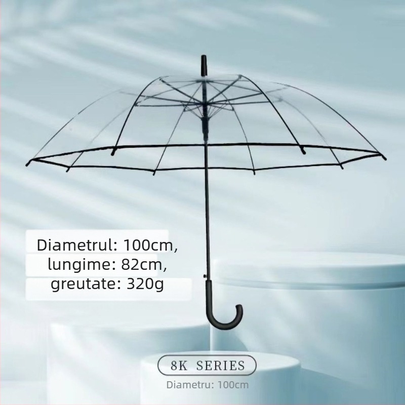 Yanyun umbrelă transparentă cu 16 nervuri, deschidere automată, mâner lung, personalizare DIY