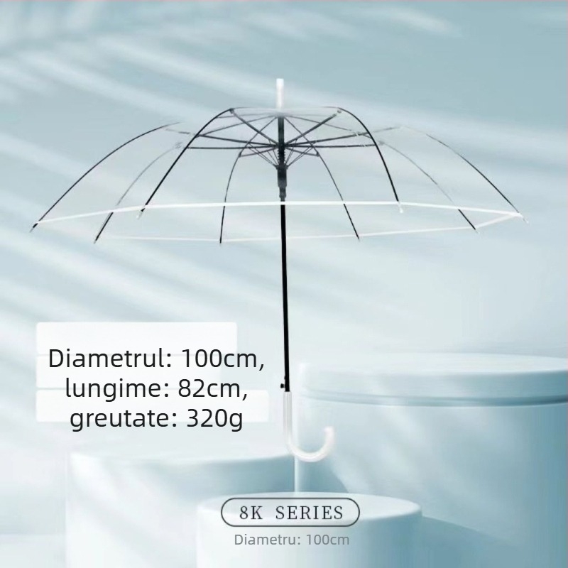 Yanyun umbrelă transparentă cu 16 nervuri, deschidere automată, mâner lung, personalizare DIY