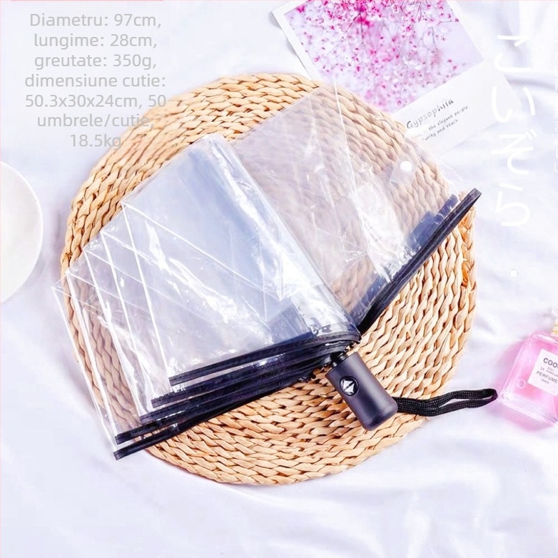Yanyun umbrelă transparentă cu 16 nervuri, deschidere automată, mâner lung, personalizare DIY
