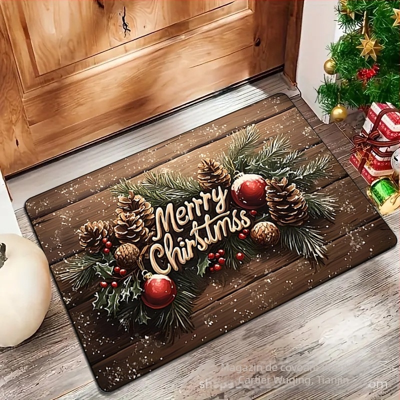 Covoraș de ușă — fibră de poliester, imprimare, formă pătrată, model curcubeu, lavabil la mașină