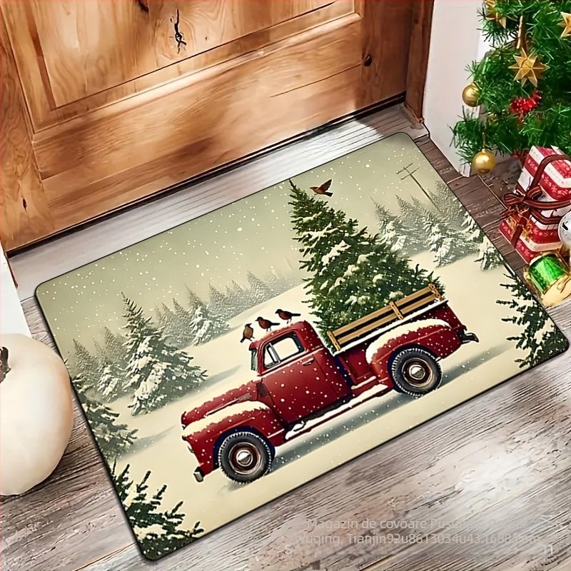 Covoraș de ușă — fibră de poliester, imprimare, formă pătrată, model curcubeu, lavabil la mașină