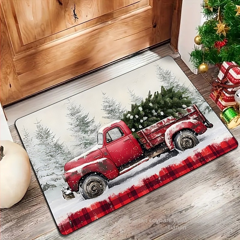 Covoraș de ușă — fibră de poliester, imprimare, formă pătrată, model curcubeu, lavabil la mașină