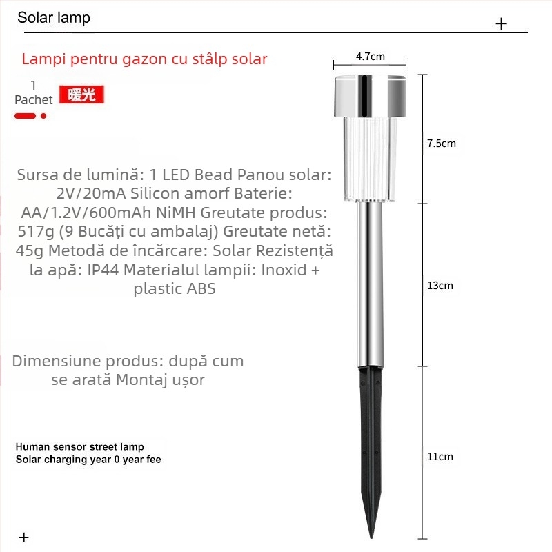 Lampă solară de grădină pe stâlp – LED 2835, 1.2V, autonomie 6–12h, formă abstractă