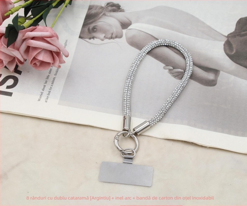 Lanier pentru telefon cu pandant metalic și cataramă metalică, unisex, șnur din bumbac elastic