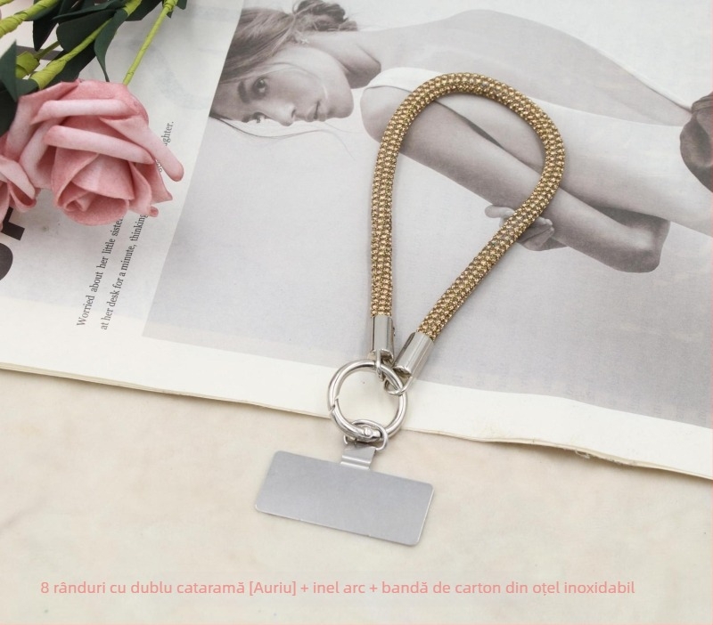 Lanier pentru telefon cu pandant metalic și cataramă metalică, unisex, șnur din bumbac elastic