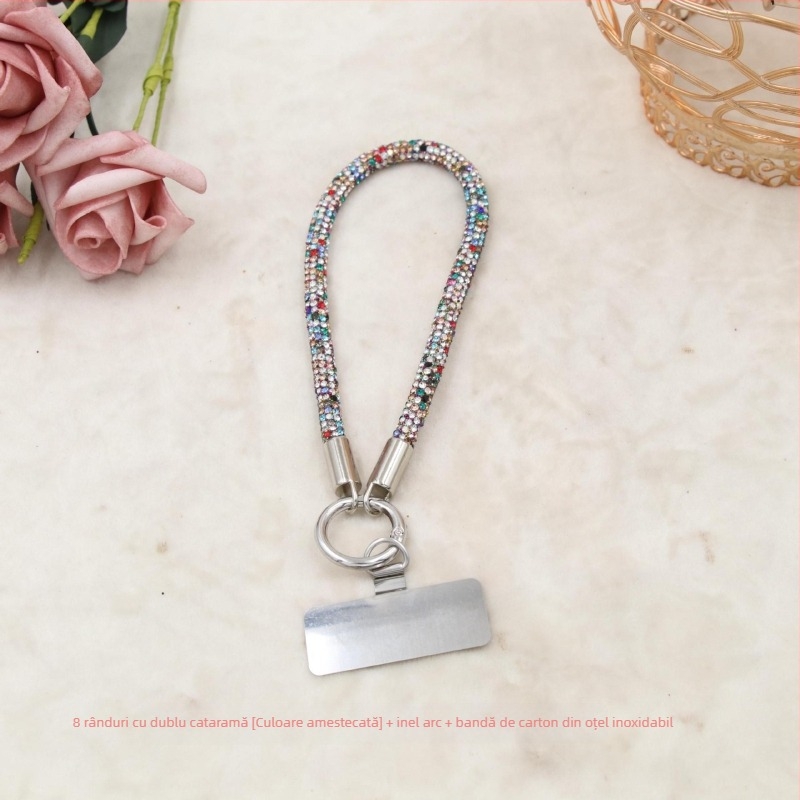 Lanier pentru telefon cu pandant metalic și cataramă metalică, unisex, șnur din bumbac elastic