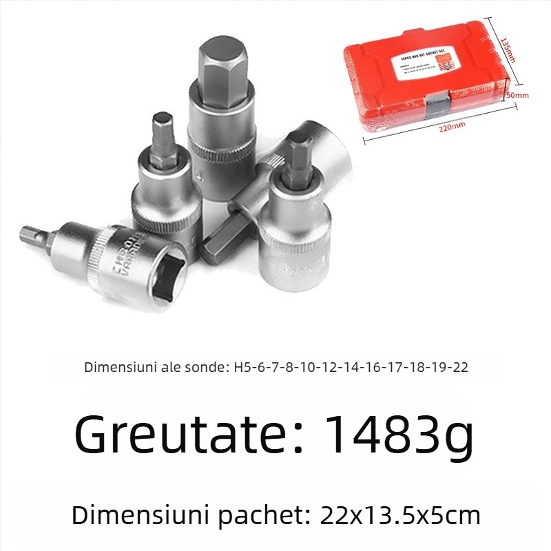 Set pneumatic pentru reparații auto, 12 piese, din oțel S2, finisaj mat, cu suprafață nervurată, MF