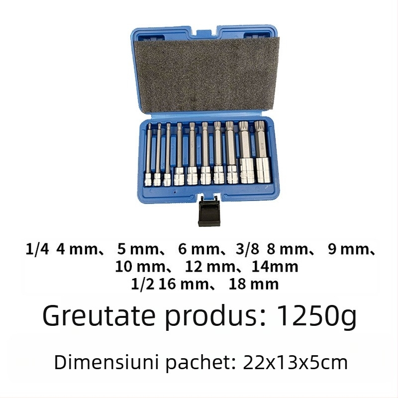 Set pneumatic pentru reparații auto, 12 piese, din oțel S2, finisaj mat, cu suprafață nervurată, MF