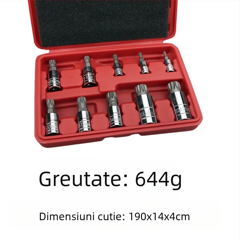 Set pneumatic pentru reparații auto, 12 piese, din oțel S2, finisaj mat, cu suprafață nervurată, MF