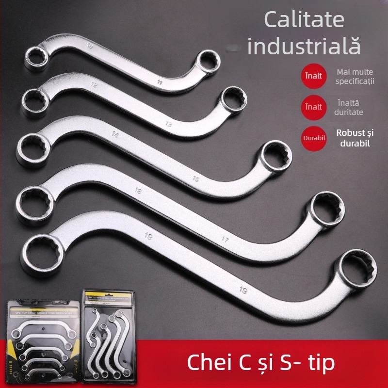 Set chei Plum Blossom, capete dublu, S/U/C, mâner curbat, oțel crom-vanadiu, 5 piese