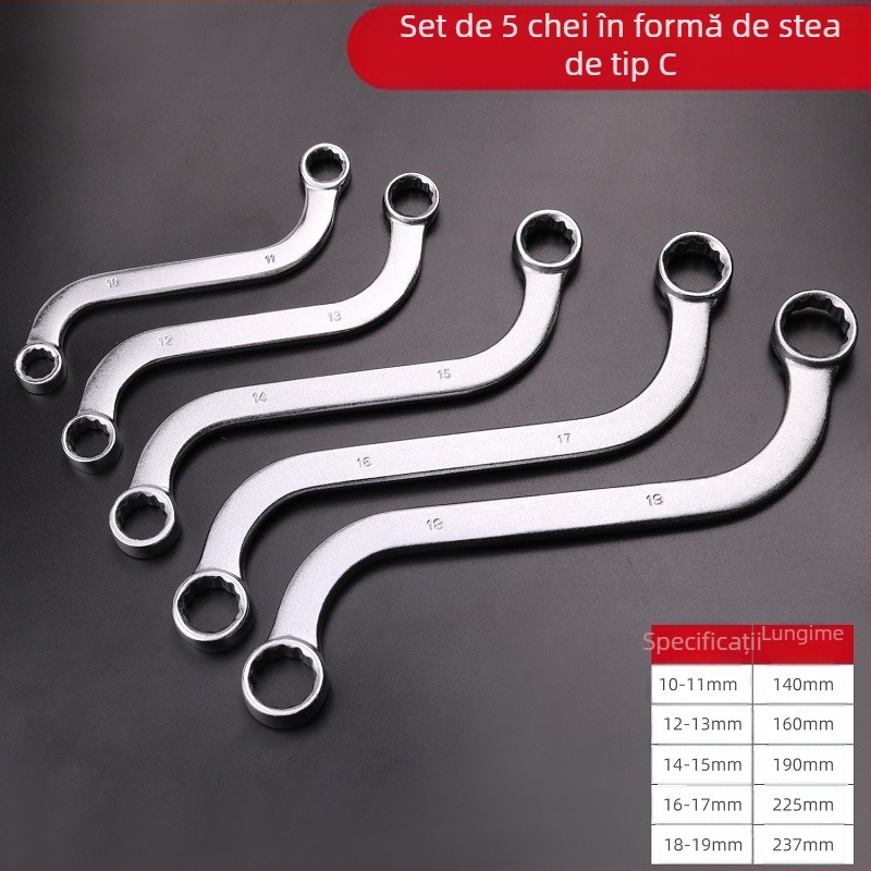 Set chei Plum Blossom, capete dublu, S/U/C, mâner curbat, oțel crom-vanadiu, 5 piese