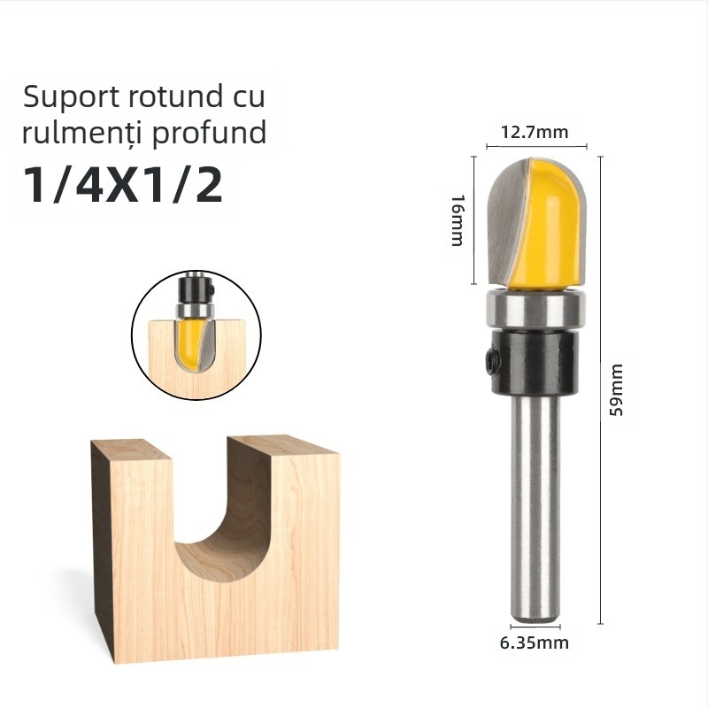 Freză de lemn pentru prelucrare pe suprafață, cu fund adânc circular, fund dublu arc, copiere șabloane, canelare și găuri pentru cheie