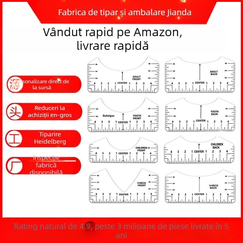 Set de 8 rigle PVC pentru alinierea tricourilor și quilt-ing, din plastic, model 20230802, specificații 10×2.5/3.5/4.5/5, greutate netă 130 g