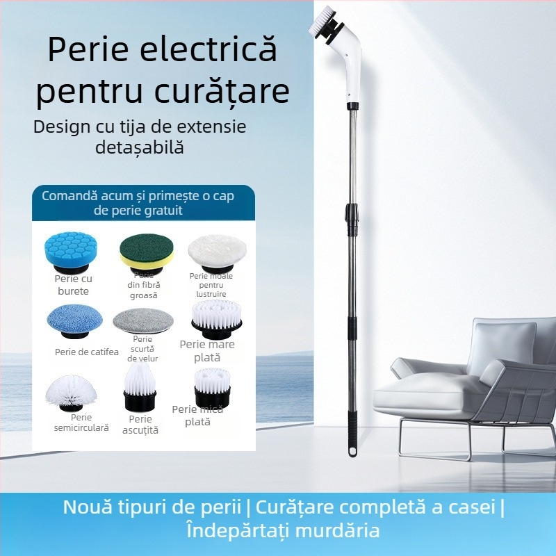 Perie electrică de curățare WZ, manuală, încărcare fără fir, multifuncțională, cu duză lungă și scurtă pentru podea, ABS+flanel