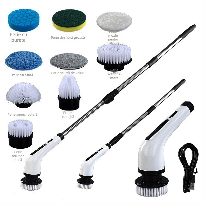Perie electrică de curățare WZ, manuală, încărcare fără fir, multifuncțională, cu duză lungă și scurtă pentru podea, ABS+flanel