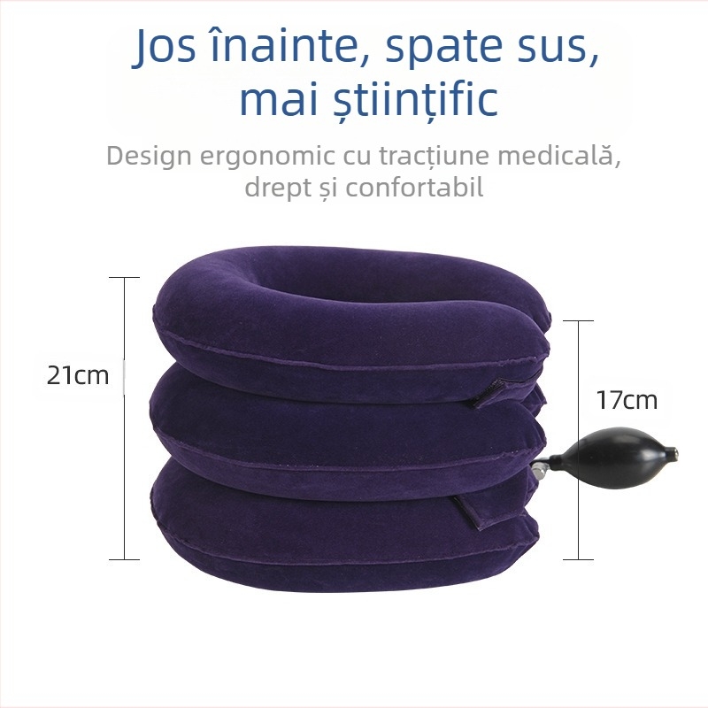 Protecție gât gonflabilă cu 3 straturi de velur, portabilă, pentru tracțiune cervicală