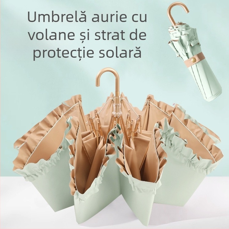 Umbrelă pliabilă cu 8 brațe, UPF >50, țesătură 190T rezistentă la impact, tijă din aliaj, rame din fibră