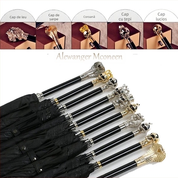 Umbrelă cu mâner lung, stil retro, cu 8 brațe, deschidere automată, țesătură 210T, rame din fibră, imprimare logo disponibil