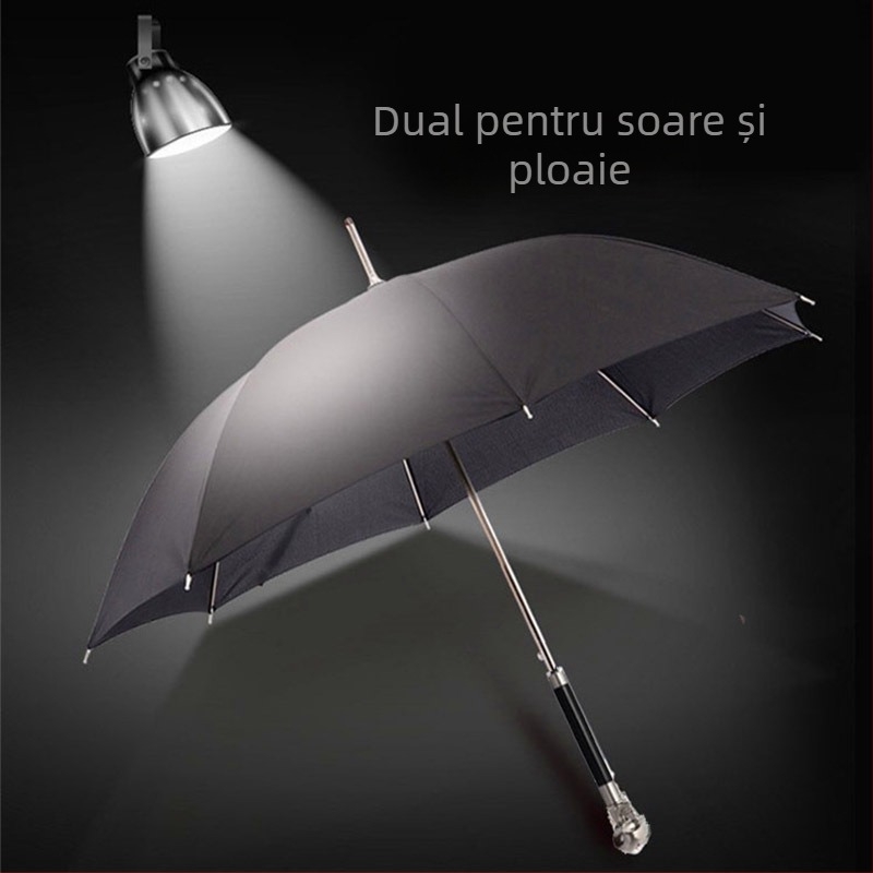 Umbrelă cu mâner lung, stil retro, cu 8 brațe, deschidere automată, țesătură 210T, rame din fibră, imprimare logo disponibil
