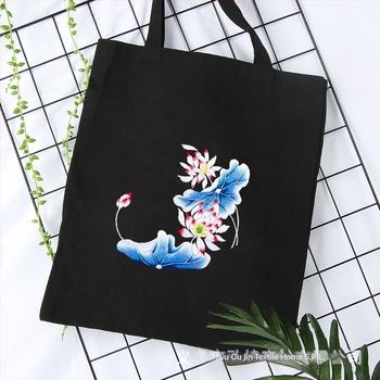 Kit sashiko de broderie – geantă din pânză de bumbac, model cu flori, kit de broderie cross-stitch, tip de broderie: alte tipuri