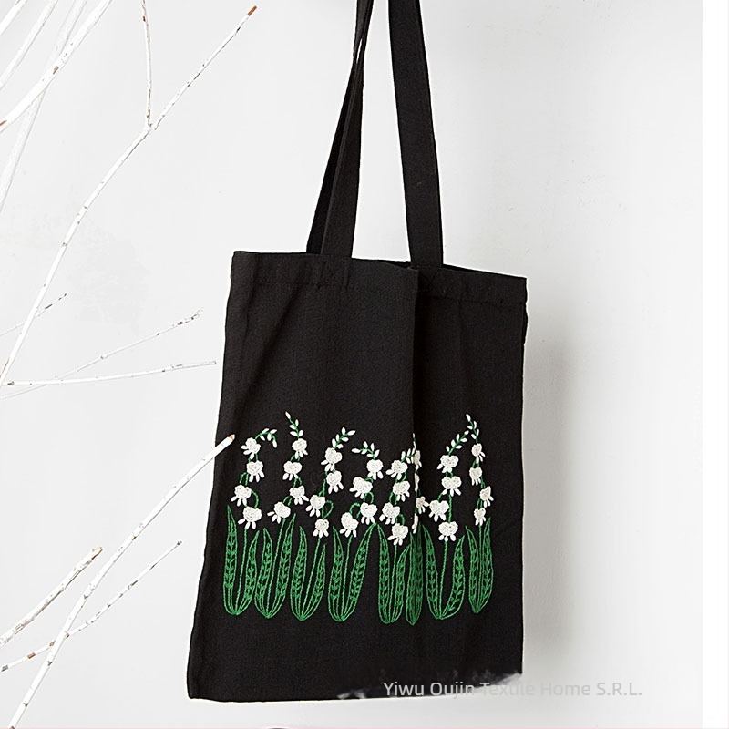 Kit sashiko de broderie – geantă din pânză de bumbac, model cu flori, kit de broderie cross-stitch, tip de broderie: alte tipuri