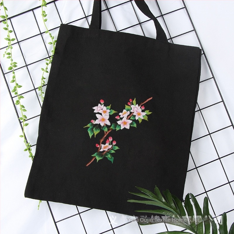 Kit sashiko de broderie – geantă din pânză de bumbac, model cu flori, kit de broderie cross-stitch, tip de broderie: alte tipuri