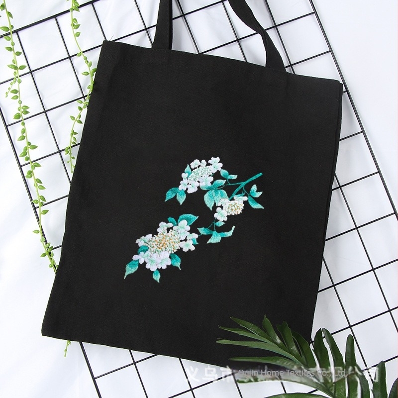 Kit sashiko de broderie – geantă din pânză de bumbac, model cu flori, kit de broderie cross-stitch, tip de broderie: alte tipuri