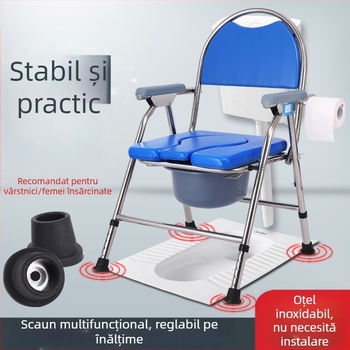 Scaun de toaletă pentru bătrâni, pliabil și mobil, model G-0012, oțel inoxidabil — Ji Hangfu