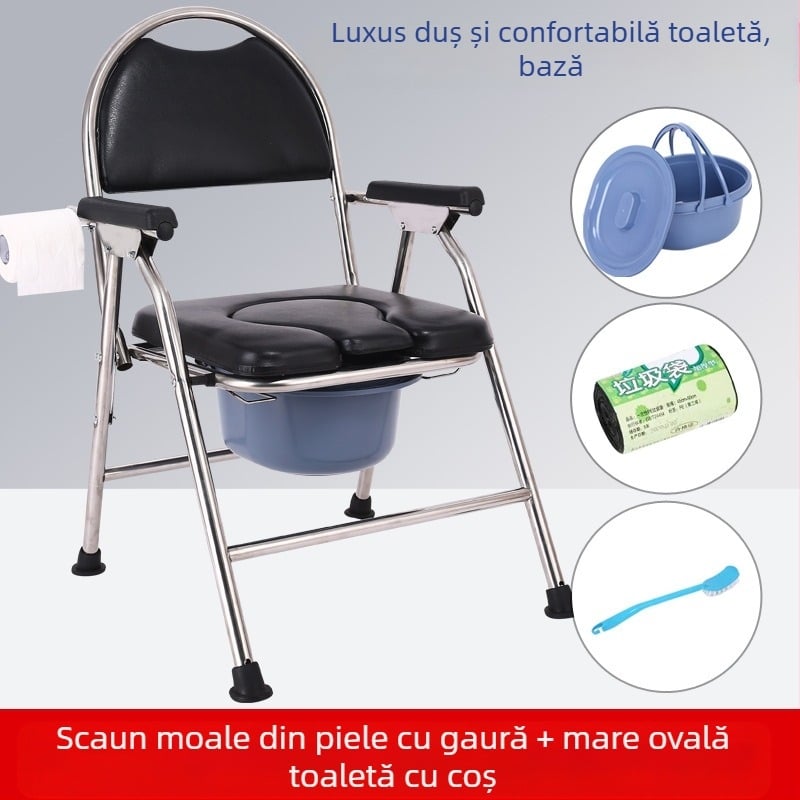 Scaun de toaletă pentru bătrâni, pliabil și mobil, model G-0012, oțel inoxidabil — Ji Hangfu