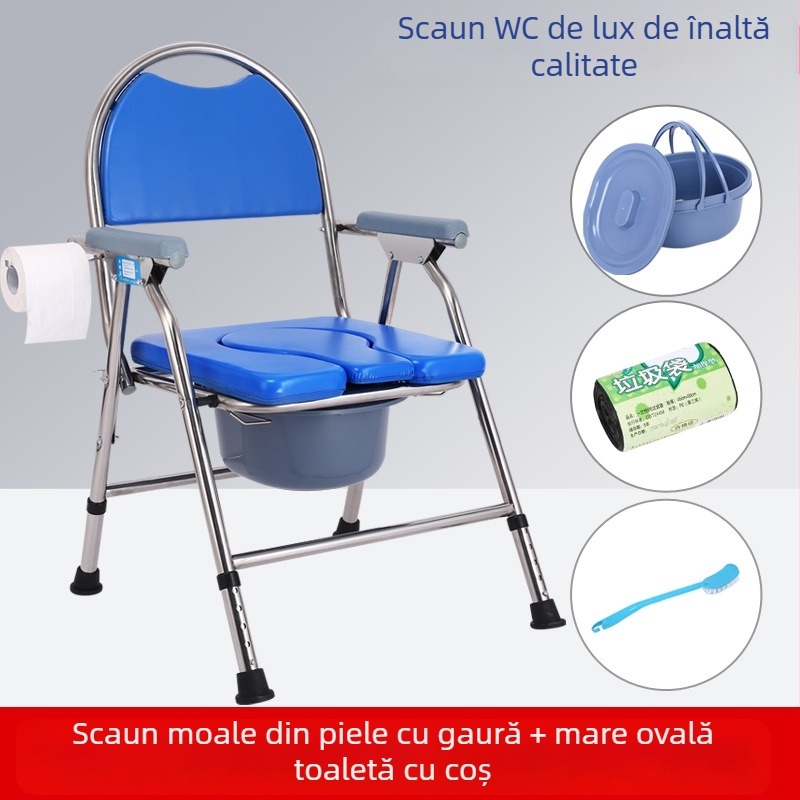 Scaun de toaletă pentru bătrâni, pliabil și mobil, model G-0012, oțel inoxidabil — Ji Hangfu
