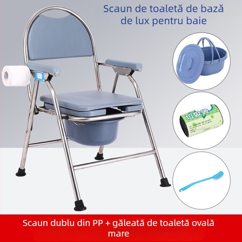 Scaun de toaletă pentru bătrâni, pliabil și mobil, model G-0012, oțel inoxidabil — Ji Hangfu