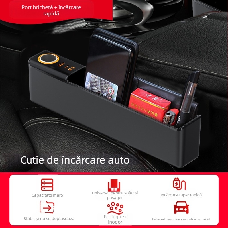 Cutie de depozitare pentru spațiul dintre scaunele mașinii – multifuncțională, încărcare rapidă