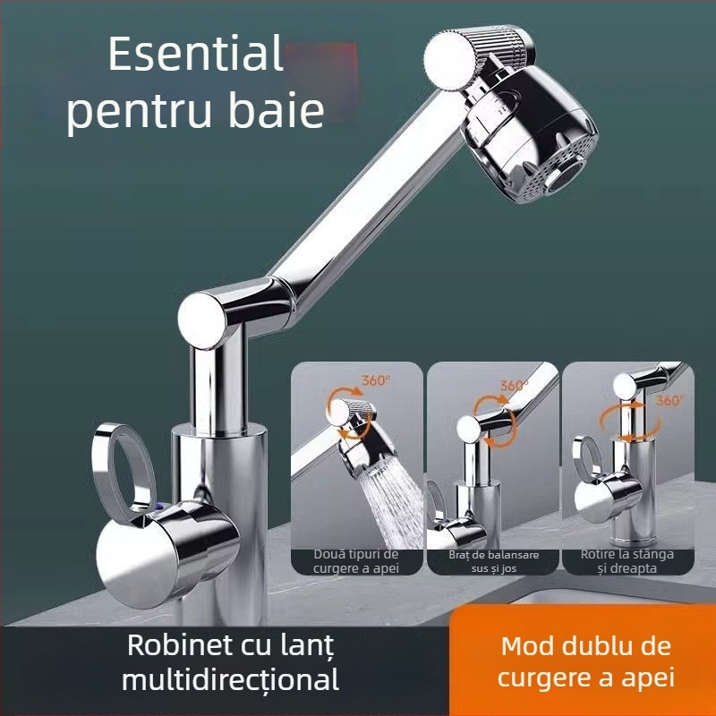 Lucky Cat robinet universal pentru chiuvetă – disc ceramic în valvă, corp din plastic, apă caldă/rece, rotire la 360°