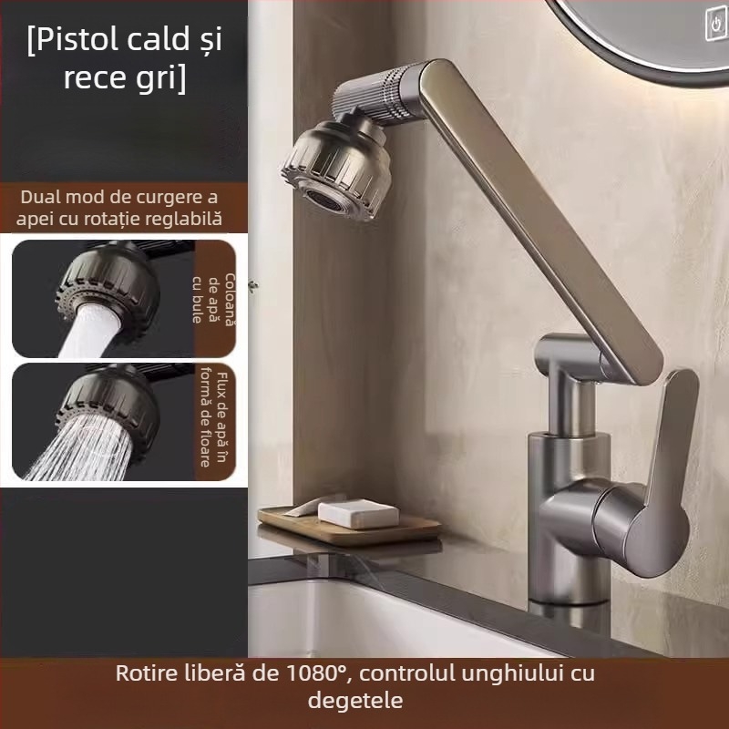 Lucky Cat robinet universal pentru chiuvetă – disc ceramic în valvă, corp din plastic, apă caldă/rece, rotire la 360°