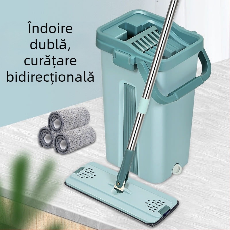 Mop plat Thai shide – microfibră, tijă din oțel inoxidabil, randament de uscare 50–60%, tip Velcro pentru praf
