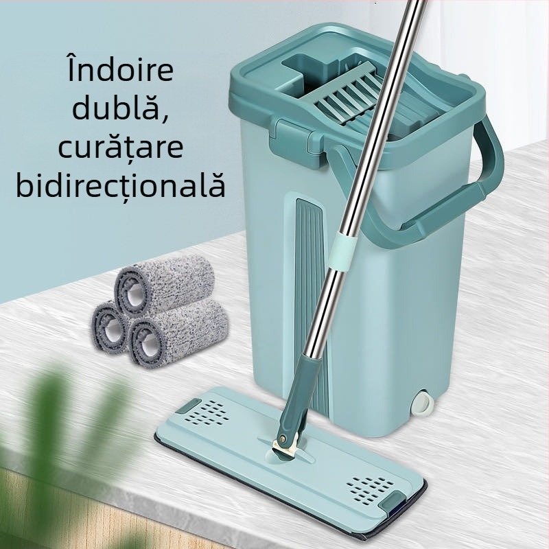 Mop plat Thai shide – microfibră, tijă din oțel inoxidabil, randament de uscare 50–60%, tip Velcro pentru praf