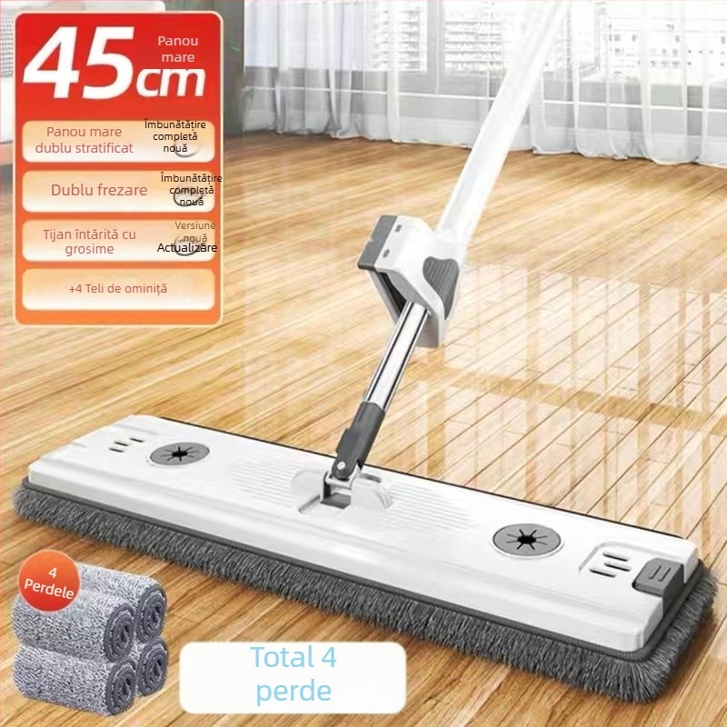 Mop plat Thai shide – microfibră, tijă din oțel inoxidabil, randament de uscare 50–60%, tip Velcro pentru praf